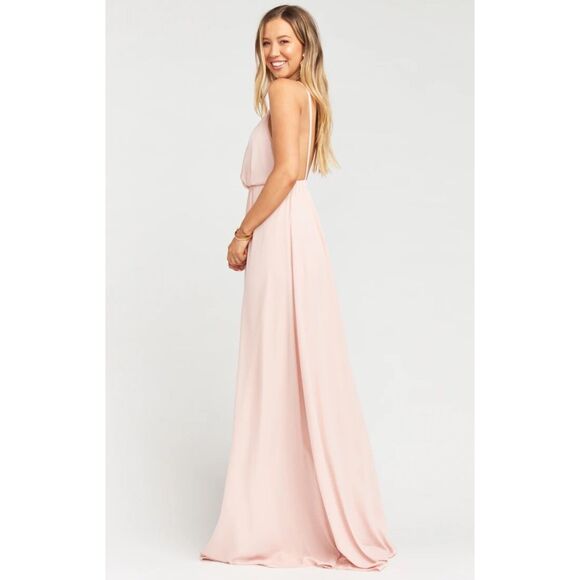 Show Me Your MuMu Chiffon Dusted Peach Backless Halter Maxi Gown XS Bridesmaid - Picture 2 of 11